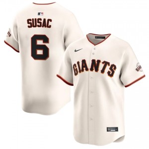 Iconic Daniel Susac #6 Cream Baseball Embroidery Jersey | Giants Men Collection Edition 16641270